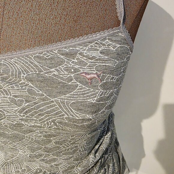 Vtg Victoria Secret PINK Gray All Over Heart Print Cover Up Sleep Tank Sz XS - Picture 2 of 9